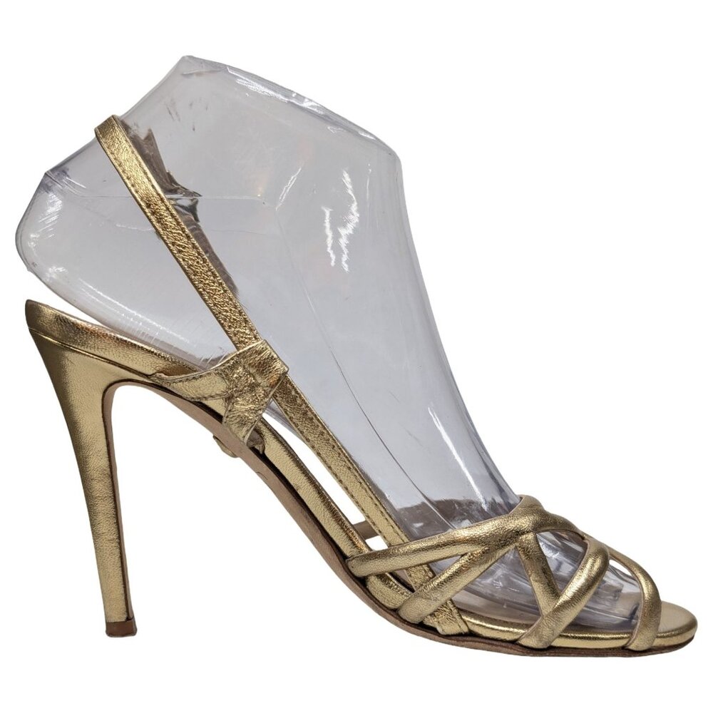 Diane Von Furstenberg Upton Leather Heels Womens Gold Metallic Stiletto Sz 6B - Picture 3 of 12